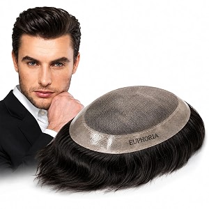 euphoria 10x7 original mono hair patch for men 100 natural black human hair wig install with hair toupee tape clips or glue