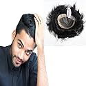 EUPHORIA® Original FINE R MONO Hair Patch for Men 100% Natural Human Hair Wig Install with Hair Toupee Tape, Clips or Glue, Black, 8x5