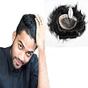 EUPHORIA® Original FINE R MONO Hair Patch for Men 100% Natural Human Hair Wig Install with Hair Toupee Tape, Clips or Glue, Black, 8x6