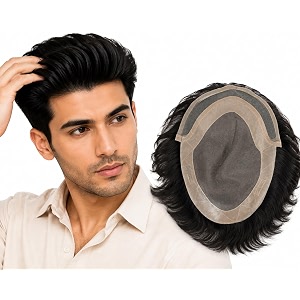 euphoria handcrafted front lace hair system for men  100 human hair patch  ultra-realistic front hairline wig  non-surgical hair replacement toupee  indian natural black 9x7