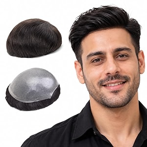 euphoria premium polyfuse hair patch for men  ultra thin skin base system  natural front hairline toupee  100 remy human hair  use with tape or glue  10x8 black hairs