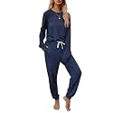 Eurivicy Women's Solid Sweatsuit Set 2 Piece Long Sleeve Pullover and Drawstring Sweatpants Sport Outfits Sets