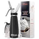 EurKitchen Aluminum Whipped Cream Dispenser - N2O Chargers Not Included | Heavy-Duty Aluminum Whipped Cream Dispenser - 3 Decorating Nozzles & Cleaning Brush for Desserts & Nitro Cold Brew (1-Pint)