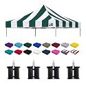 Eurmax USA 10x10 Pop Up Canopy Replacement Top,Universal Instant Canopy Cover ONLY,Heavy Duty UPF 50+ UV Protection,Water &amp; Wind Resistant Tarp,30+ Colors Available,Bonus 4 Sand Bags (Stripe Green)