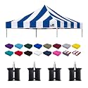 Eurmax USA 10x10 Pop Up Canopy Replacement Top,Universal Instant Canopy Cover ONLY,Heavy Duty UPF 50+ UV Protection,Water &amp; Wind Resistant Tarp,30+ Colors Available,Bonus 4 Sand Bags (Stripe Blue)