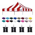 Eurmax USA 10x10 Pop Up Canopy Replacement Top,Universal Instant Canopy Cover ONLY,Heavy Duty UPF 50+ UV Protection,Water &amp; Wind Resistant Tarp,30+ Colors Available,Bonus 4 Sand Bags (Stripe Red)