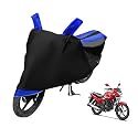 Euro Care Bike Cover Compatible with Achiever 150, Heatproof, Mirror Pocket, Dustproof, Belt &amp; Buckle, Achiever Bike Cover - 1 Unit, Black-Blue