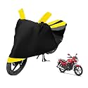 Euro Care Bike Cover Compatible with Achiever 150, Heatproof, Mirror Pocket, Dustproof, Belt &amp; Buckle, Achiever Bike Cover - 1 Unit, Black-Yellow