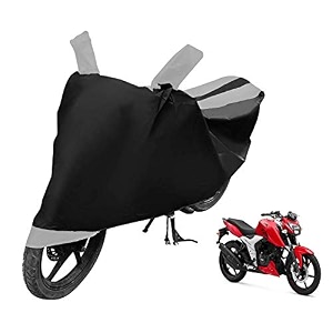 euro care bike cover compatible with apache 160v with mirror pocketdustproof windproof belt buckle apache 160v bike cover- black-silver - 1 unit