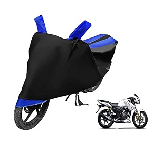 euro care bike cover compatible with apache rtr 180 with mirror pocketdustproof windproof belt buckle apache rtr 180 bike cover- black-blue - 1 unit