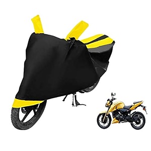 euro care bike cover compatible with apache 200v with mirror pocketdustproof windproof belt buckle apache 200v bike cover- black-yellow - 1 unit