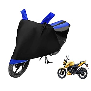 euro care bike cover compatible with apache 200v with mirror pocketdustproof windproof belt buckle apache 200v bike cover- black-blue - 1 unit