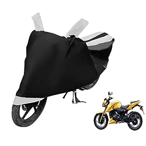 euro care bike cover compatible with apache 200v with mirror pocketdustproof windproof belt buckle apache 200v bike cover- black-white - 1 unit