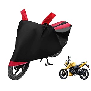 euro care bike cover compatible with apache 200v with mirror pocketdustproof windproof belt buckle apache 200v bike cover- black-red - 1 unit
