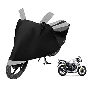 euro care bike cover compatible with apache rtr 180 with mirror pocketdustproof windproof belt buckle apache rtr 180 bike cover- black-silver - 1 unit
