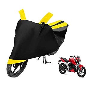 euro care bike cover compatible with apache 160v with mirror pocketdustproof windproof belt buckle apache 160v bike cover- black-yellow - 1 unit