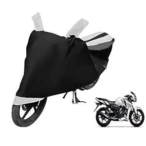 euro care bike cover compatible with apache rtr 160 with mirror pocketdustproof windproof belt buckle apache rtr 160 bike cover- black-white - 1 unit