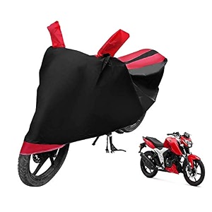 euro care bike cover compatible with apache 160v with mirror pocketdustproof windproof belt buckle apache 160v bike cover- black-red - 1 unit