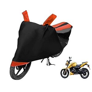 euro care bike cover compatible with apache 200v with mirror pocketdustproof windproof belt buckle apache 200v bike cover- black-orange - 1 unit