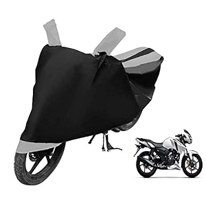 euro care bike cover compatible with apache rtr 160 with mirror pocketdustproof windproof belt buckle apache rtr 160 bike cover- black-silver - 1 unit