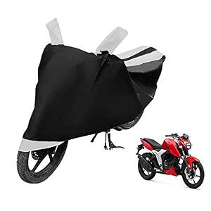 euro care bike cover compatible with apache 160v with mirror pocketdustproof windproof belt buckle apache 160v bike cover- black-white - 1 unit