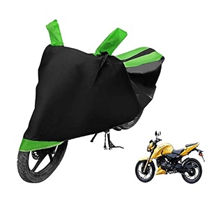 euro care bike cover compatible with apache 200v with mirror pocketdustproof windproof belt buckle apache 200v bike cover- black-green - 1 unit