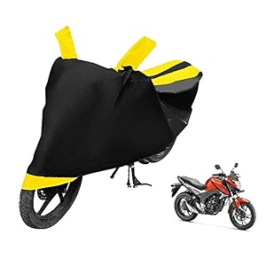 euro care bike cover compatible with cb hornet 160 heatproof mirror pocket dustproof belt amp buckle cb hornet bike cover - 1 unit black-yellow