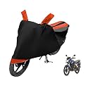 Euro Care Bike Cover Compatible with CB Shine, Heatproof, Mirror Pocket, Dustproof, Belt &amp; Buckle, CB Shine Bike Cover - 1 Unit, Black-Orange