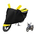 Euro Care Bike Cover Compatible with CB Shine, Heatproof, Mirror Pocket, Dustproof, Belt &amp; Buckle, CB Shine Bike Cover - 1 Unit, Black-Yellow