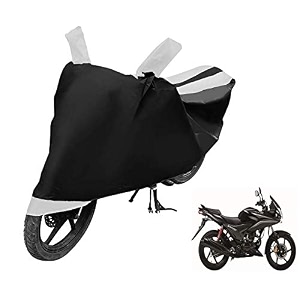 euro care bike cover compatible with cbf stunner heatproof mirror pocket dustproof belt amp buckle cbf stunner bike cover - 1 unit black-white