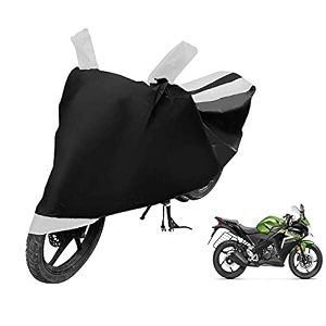 euro care bike cover compatible with cbr 150r heatproof mirror pocket dustproof belt amp buckle cbr 150r bike cover - 1 unit black-white