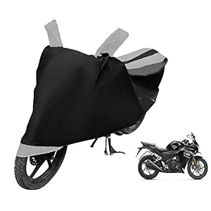 euro care bike cover compatible with cbr 250r heatproof mirror pocket dustproof belt amp buckle cbr 250r bike cover - 1 unit black-silver