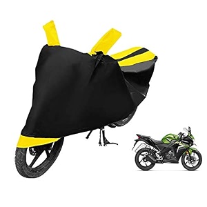 euro care bike cover compatible with cbr 150r heatproof mirror pocket dustproof belt amp buckle cbr 150r bike cover - 1 unit black-yellow