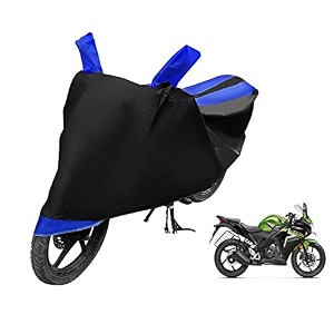 euro care bike cover compatible with cbr 150r heatproof mirror pocket dustproof belt amp buckle cbr 150r bike cover - 1 unit black-blue
