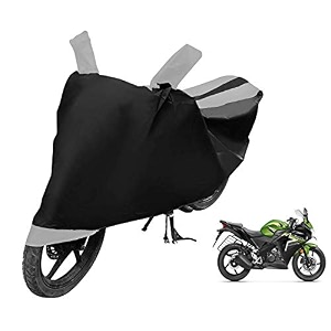 euro care bike cover compatible with cbr 150r heatproof mirror pocket dustproof belt amp buckle cbr 150r bike cover - 1 unit black-silver