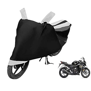 euro care bike cover compatible with cbr 250r heatproof mirror pocket dustproof belt amp buckle cbr 250r bike cover - 1 unit black-white