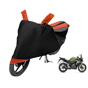 euro care bike cover compatible with cbr 150r heatproof mirror pocket dustproof belt amp buckle cbr 150r bike cover - 1 unit black-orange