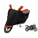 Euro Care Bike Cover Compatible with CBR 250R, Heatproof, Mirror Pocket, Dustproof, Belt &amp; Buckle, CBR 250R Bike Cover - 1 Unit, Black-Orange