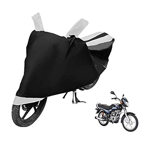euro care bike cover compatible with bajaj ct 100 heatproof mirror pocket dustproof belt amp buckle ct 100 bike cover - 1 unit black-white