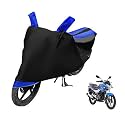 Euro Care Bike Cover Compatible with Discover 100, Heatproof, Mirror Pocket, Dustproof, Belt &amp; Buckle, Discover Bike Cover - 1 Unit, Black-Blue