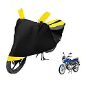 Euro Care Bike Cover Compatible with Discover 100, Heatproof, Mirror Pocket, Dustproof, Belt &amp; Buckle, Discover Bike Cover - 1 Unit, Black-Yellow
