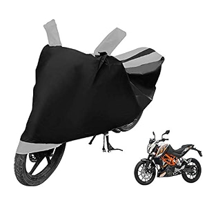 euro care bike cover compatible with duke 390 heatproof mirror pocket dustproof belt amp buckle duke bike cover - 1 unit black-silver