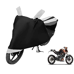 euro care bike cover compatible with duke 200 heatproof mirror pocket dustproof belt amp buckle duke bike cover - 1 unit black-white
