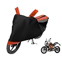 Euro Care Bike Cover Compatible with Duke 390, Heatproof, Mirror Pocket, Dustproof, Belt &amp; Buckle, Duke Bike Cover - 1 Unit, Black-Orange