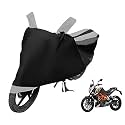 Euro Care Bike Cover Compatible with Duke 390, Heatproof, Mirror Pocket, Dustproof, Belt &amp; Buckle, Duke Bike Cover - 1 Unit, Black-Silver