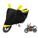 Euro Care Bike Cover Compatible with Duke 390, Heatproof, Mirror Pocket, Dustproof, Belt &amp; Buckle, Duke Bike Cover - 1 Unit, Black-Yellow