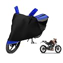 Euro Care Bike Cover Compatible with Duke 200, Heatproof, Mirror Pocket, Dustproof, Belt &amp; Buckle, Duke Bike Cover - 1 Unit, Black-Blue