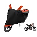 Euro Care Bike Cover Compatible with Duke 200, Heatproof, Mirror Pocket, Dustproof, Belt &amp; Buckle, Duke Bike Cover - 1 Unit, Black-Orange