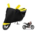 Euro Care Bike Cover Compatible with Duke 200, Heatproof, Mirror Pocket, Dustproof, Belt &amp; Buckle, Duke Bike Cover - 1 Unit, Black-Yellow