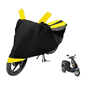 euro care scooty cover compatible with electric cruz heatproof mirror pocket dustproof belt amp buckle cruz scooty cover - 1 unit black-yellow